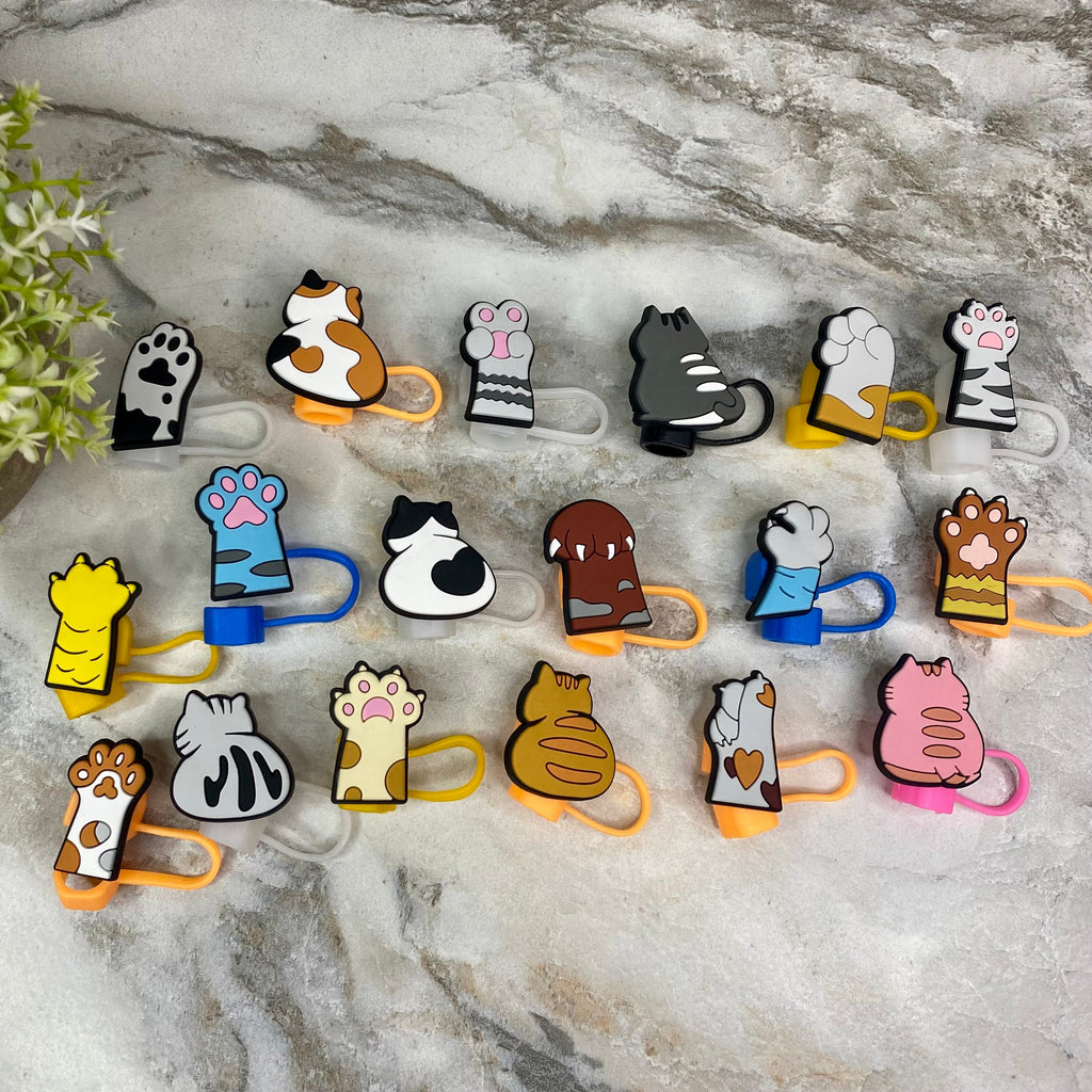 Silicone Straw Toppers Tumbler - Cats - Paws & Claws
