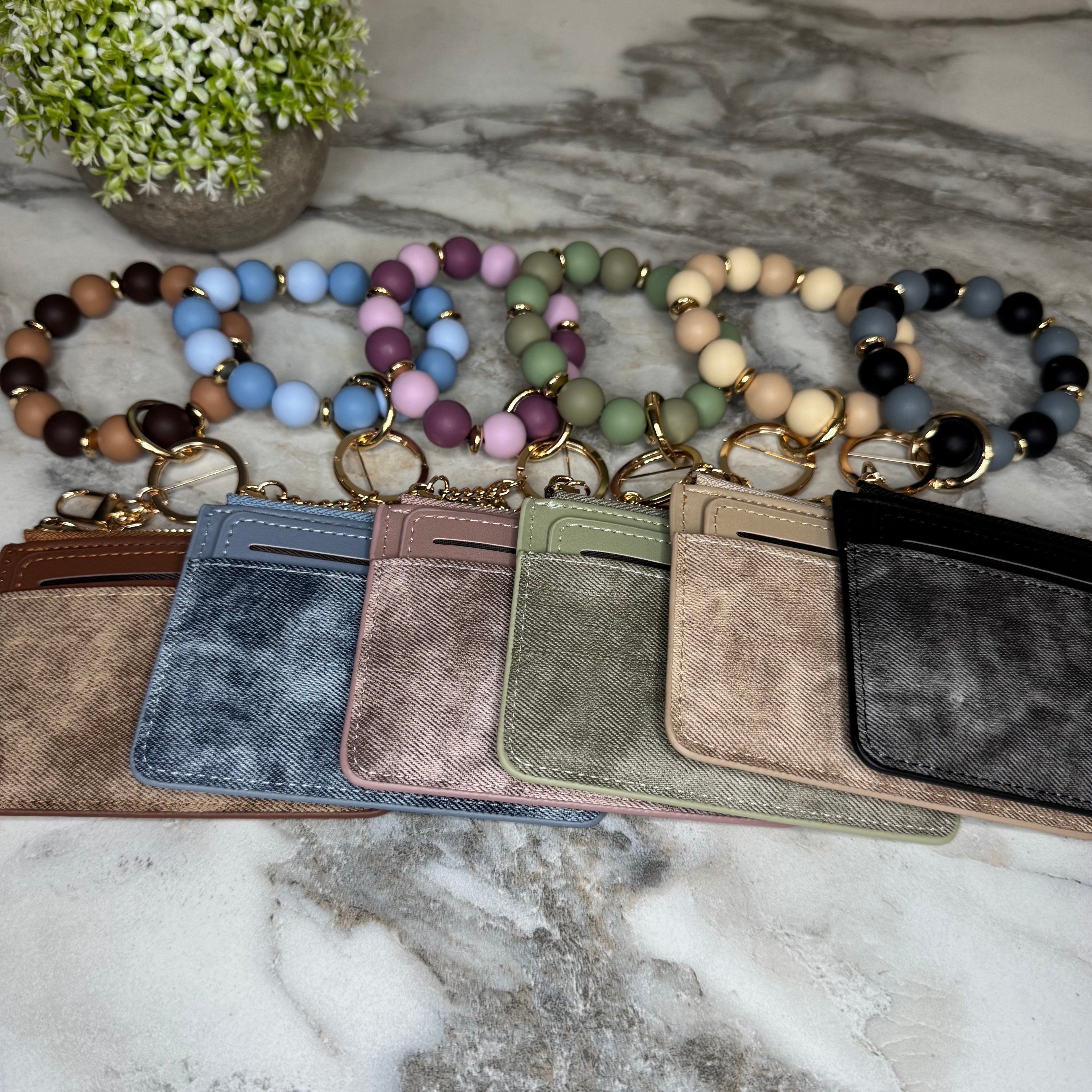 Denim Suede Bracelet Keychain & Card Holder Wallet - PREORDER 9/18-9/21