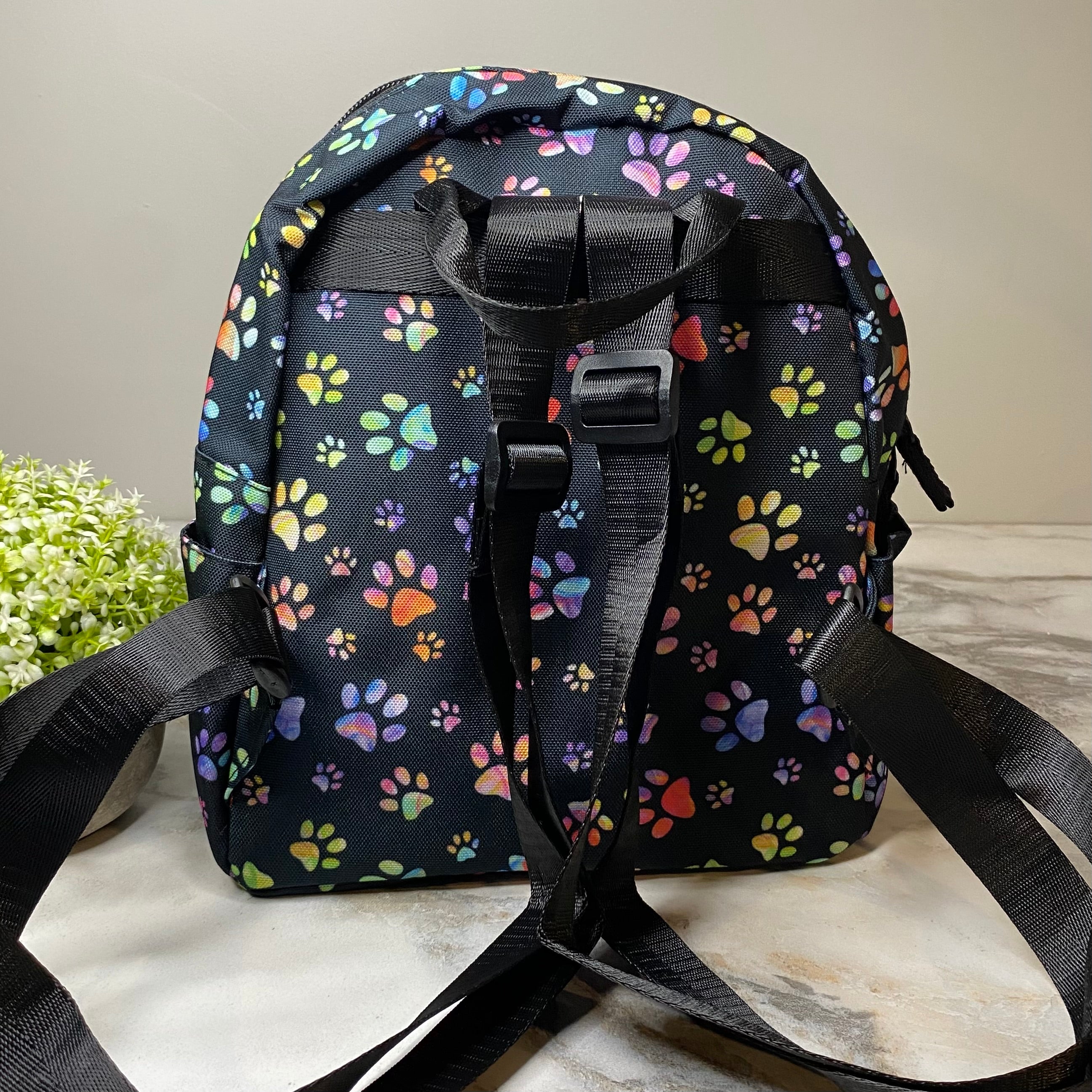 Mini Backpack - Black Rainbow Paw