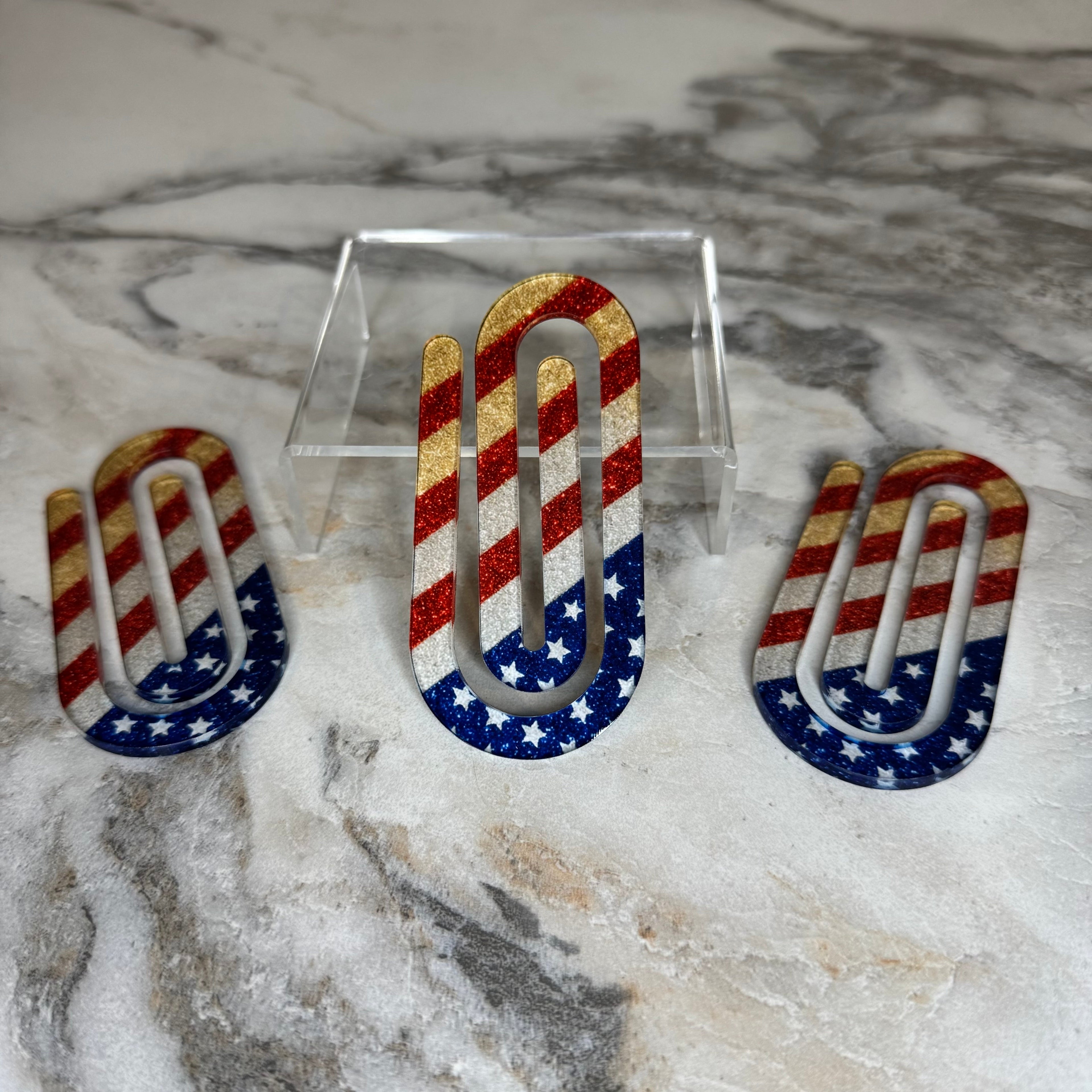 Jumbo Paperclip - Glitter American Flag