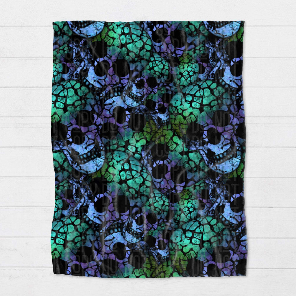 Blanket - Halloween - Blue Green Skulls